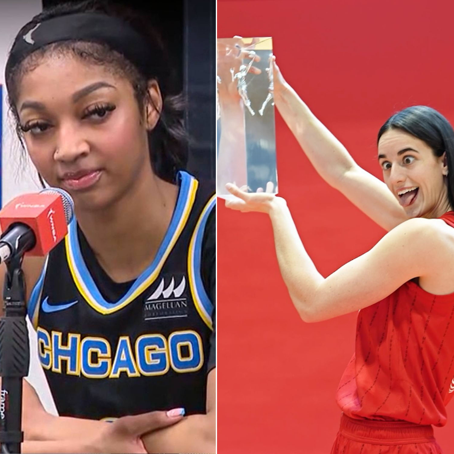 “I would’ve won if not for the injury”: Angel Reese reacts as Caitlin Clark claims the Rookie of the Year award.